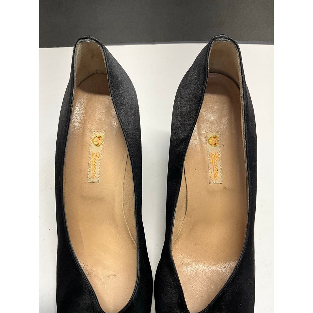 Vintage Gucci Black Satin Pumps Heels Size 39.5 B Made in Italy - Picture 4 of 7